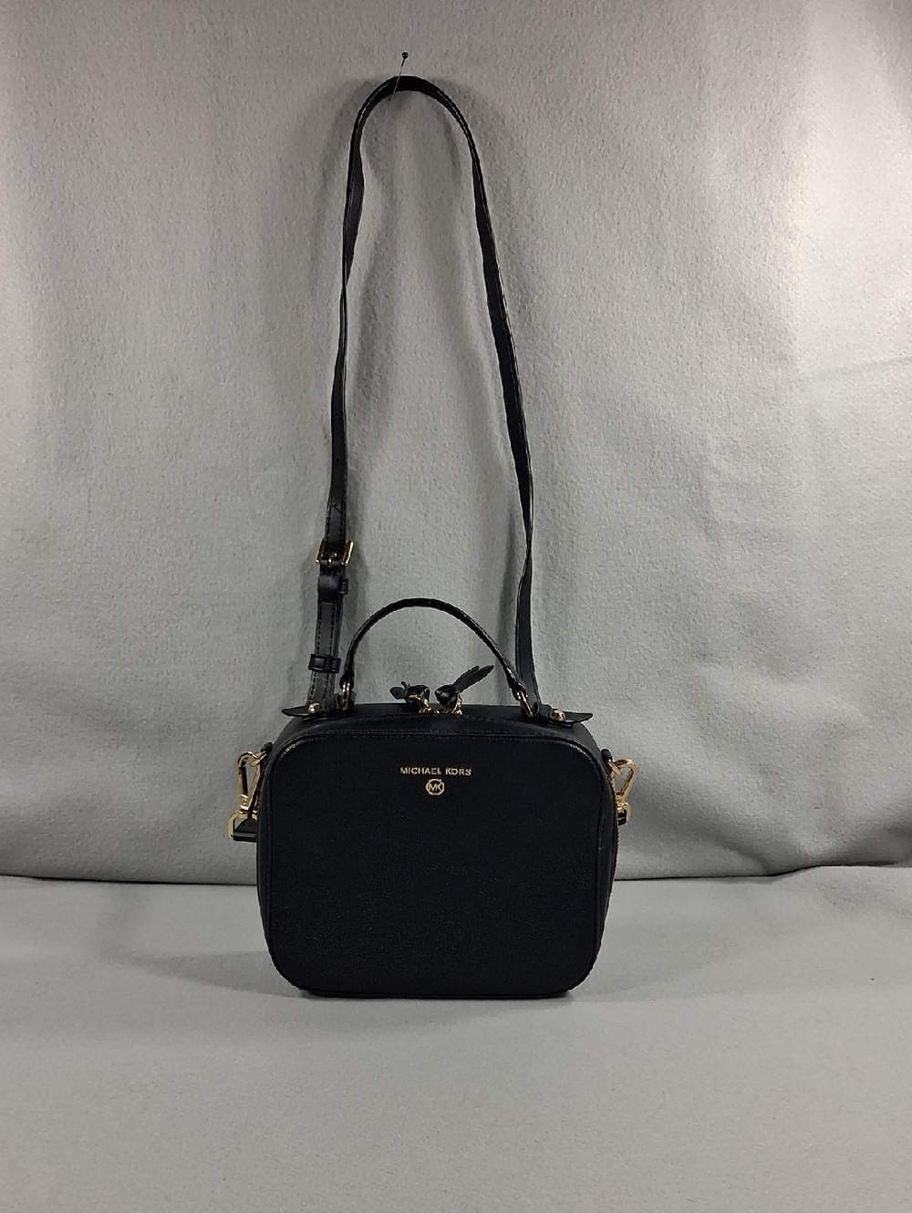 Michael Kors Black Crossbody Camera Satchel with Gold Hardware